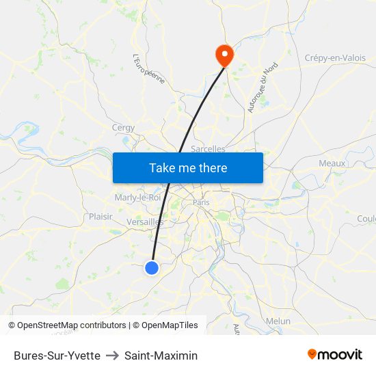 Bures-Sur-Yvette to Saint-Maximin map