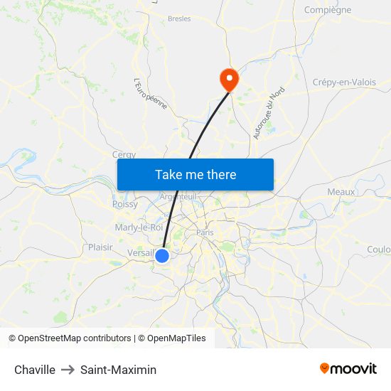 Chaville to Saint-Maximin map