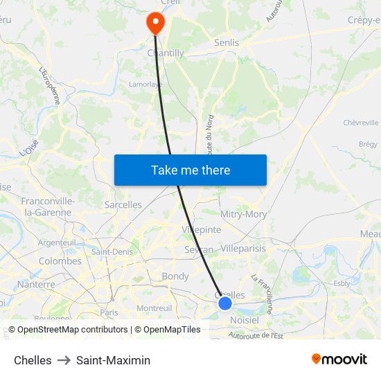 Chelles to Saint-Maximin map
