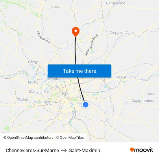Chennevieres-Sur-Marne to Saint-Maximin map