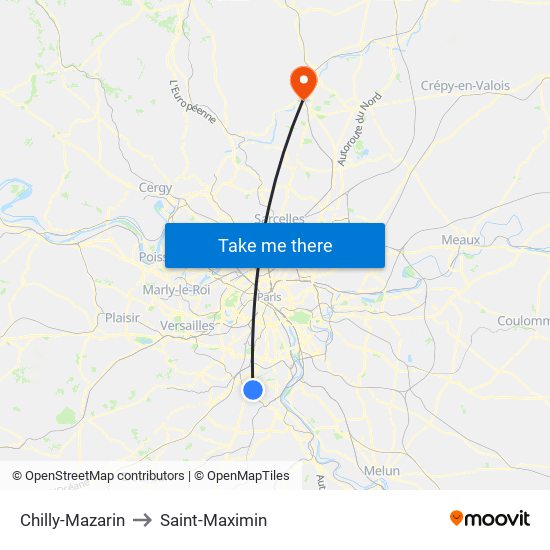 Chilly-Mazarin to Saint-Maximin map
