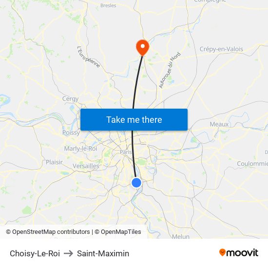 Choisy-Le-Roi to Saint-Maximin map