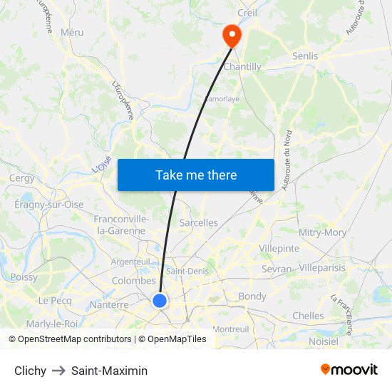 Clichy to Saint-Maximin map