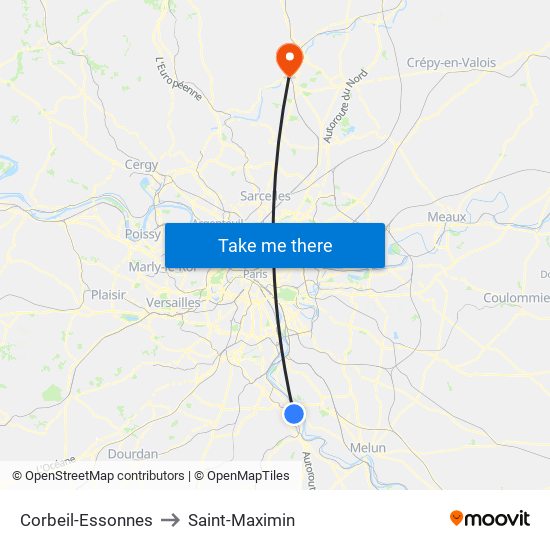 Corbeil-Essonnes to Saint-Maximin map