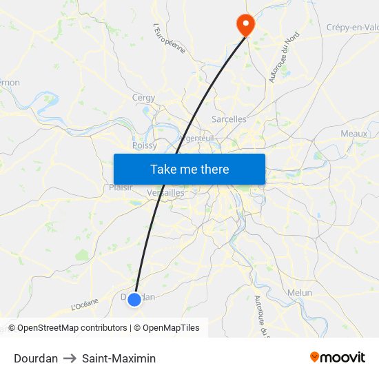 Dourdan to Saint-Maximin map