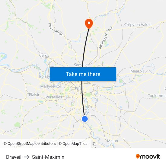 Draveil to Saint-Maximin map