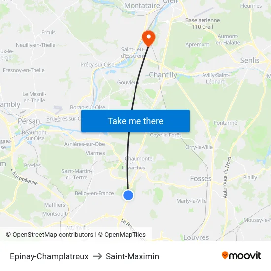 Epinay-Champlatreux to Saint-Maximin map