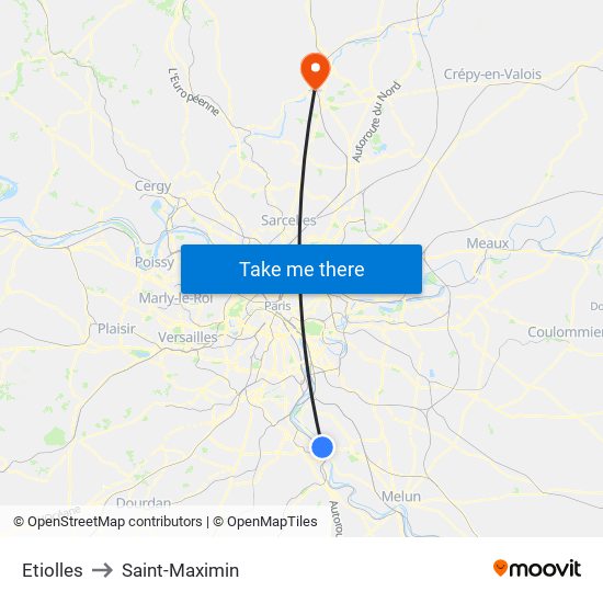 Etiolles to Saint-Maximin map