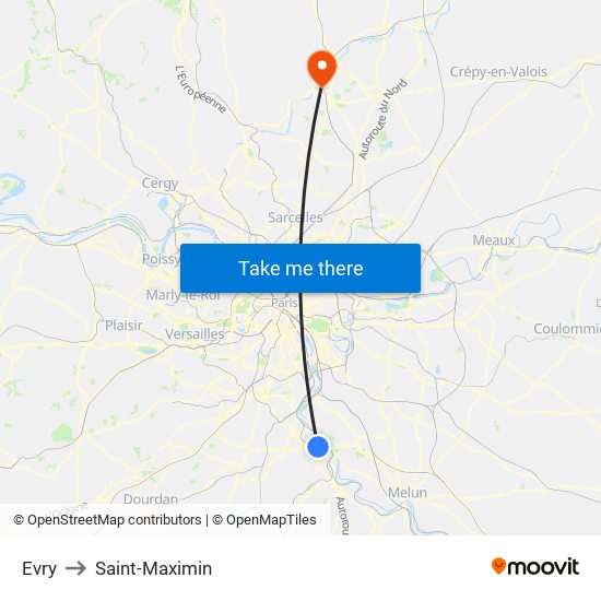 Evry to Saint-Maximin map