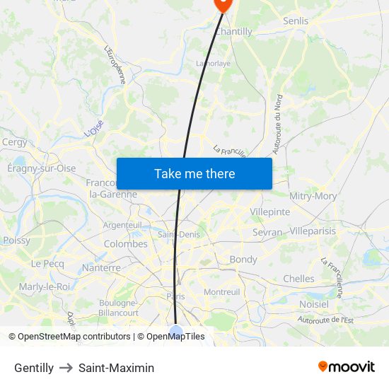 Gentilly to Saint-Maximin map