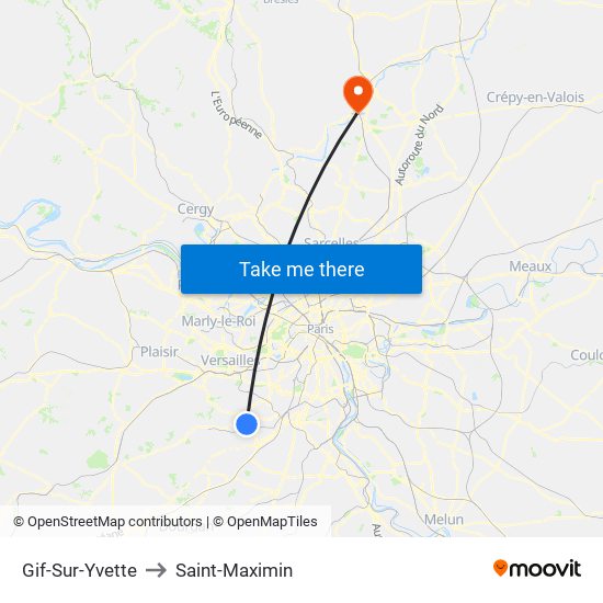 Gif-Sur-Yvette to Saint-Maximin map