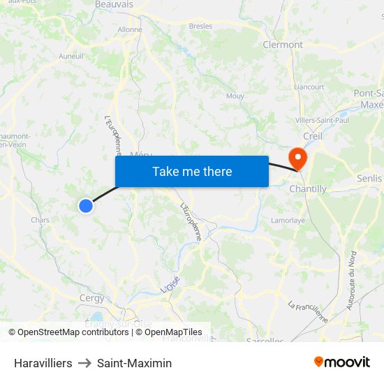 Haravilliers to Saint-Maximin map