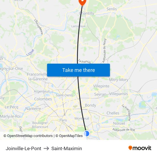 Joinville-Le-Pont to Saint-Maximin map