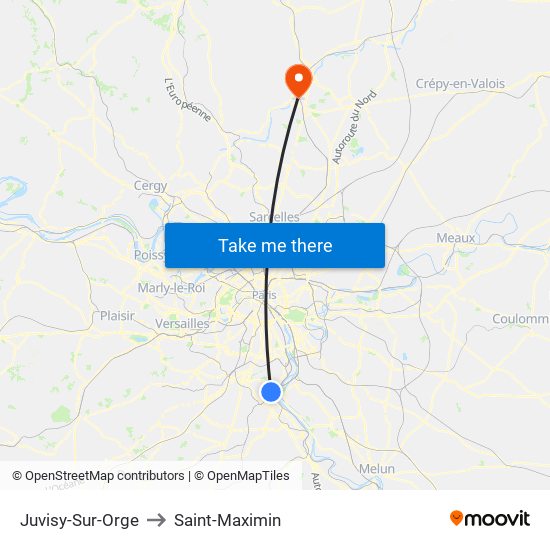 Juvisy-Sur-Orge to Saint-Maximin map