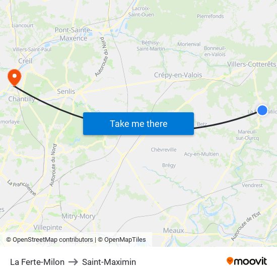 La Ferte-Milon to Saint-Maximin map