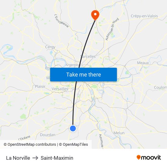 La Norville to Saint-Maximin map