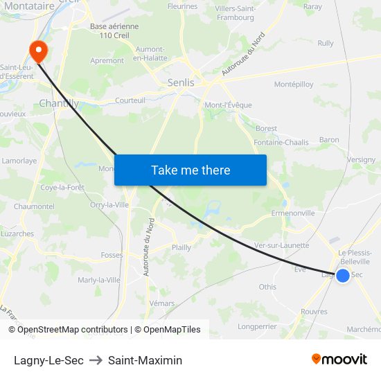 Lagny-Le-Sec to Saint-Maximin map