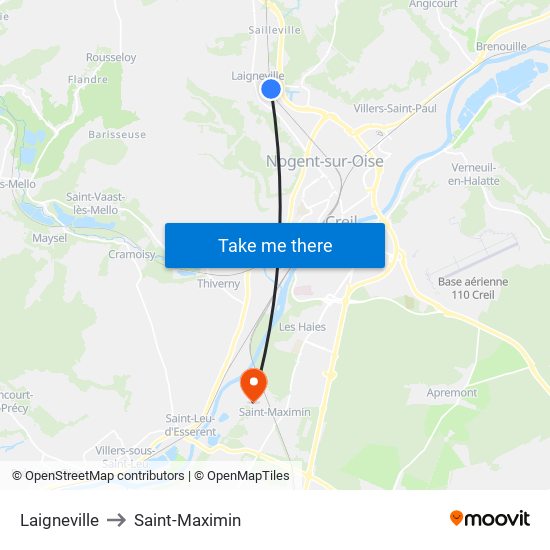 Laigneville to Saint-Maximin map