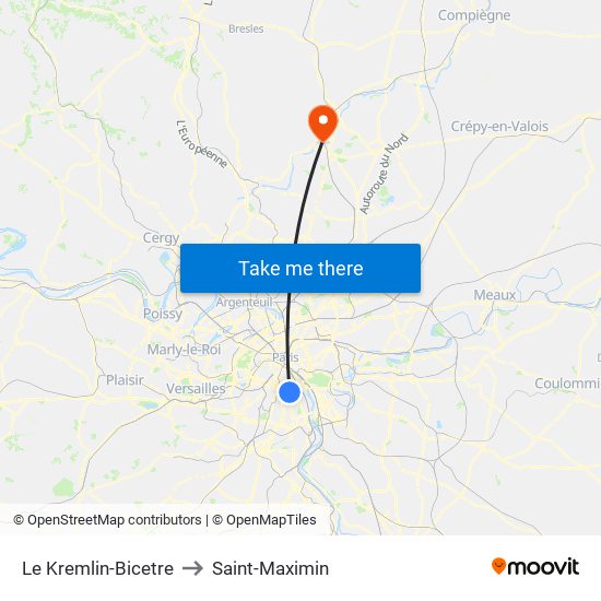 Le Kremlin-Bicetre to Saint-Maximin map