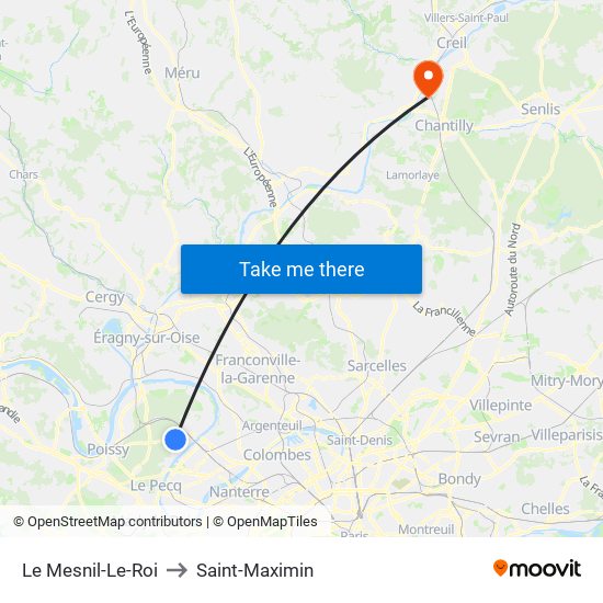 Le Mesnil-Le-Roi to Saint-Maximin map