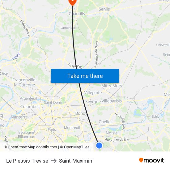 Le Plessis-Trevise to Saint-Maximin map