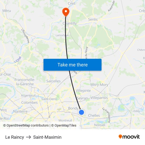 Le Raincy to Saint-Maximin map