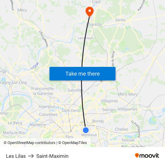 Les Lilas to Saint-Maximin map