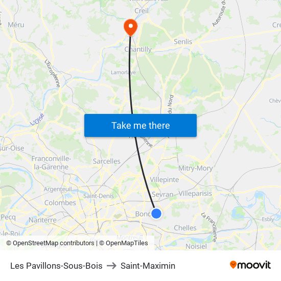 Les Pavillons-Sous-Bois to Saint-Maximin map
