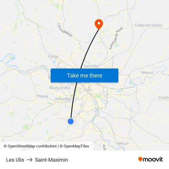Les Ulis to Saint-Maximin map