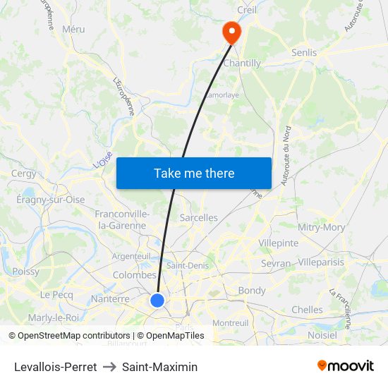 Levallois-Perret to Saint-Maximin map