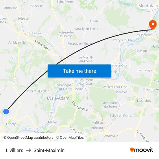 Livilliers to Saint-Maximin map