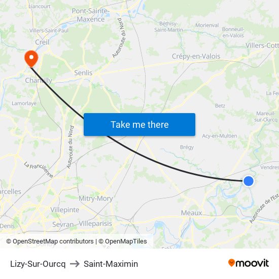 Lizy-Sur-Ourcq to Saint-Maximin map