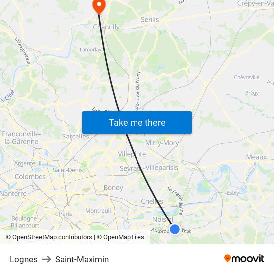 Lognes to Saint-Maximin map