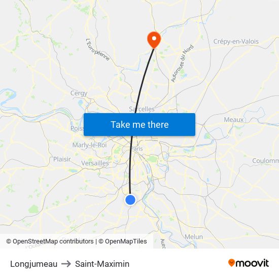 Longjumeau to Saint-Maximin map