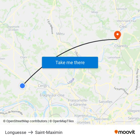 Longuesse to Saint-Maximin map