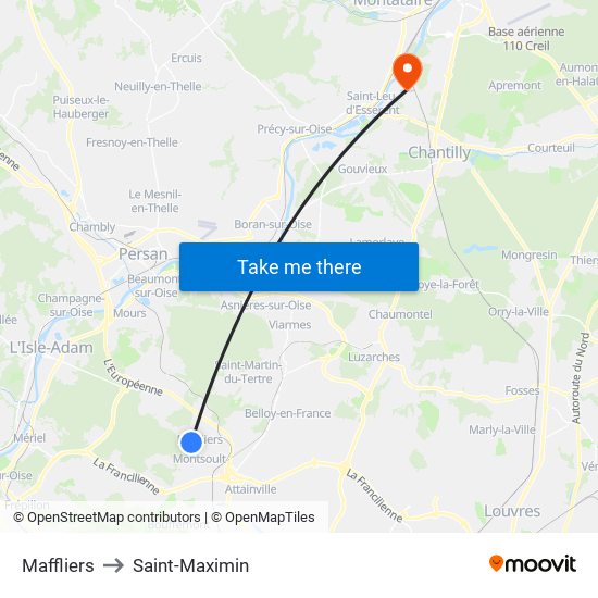 Maffliers to Saint-Maximin map