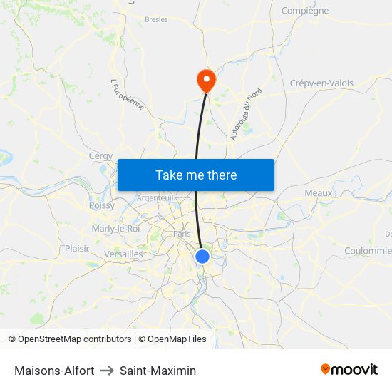 Maisons-Alfort to Saint-Maximin map