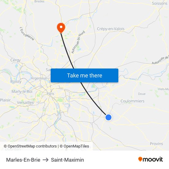 Marles-En-Brie to Saint-Maximin map