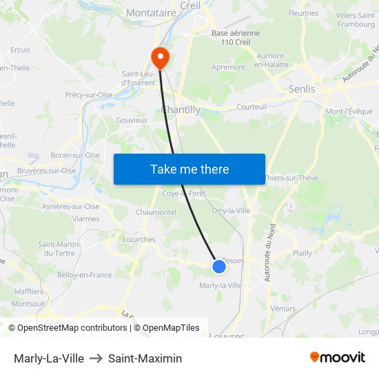 Marly-La-Ville to Saint-Maximin map