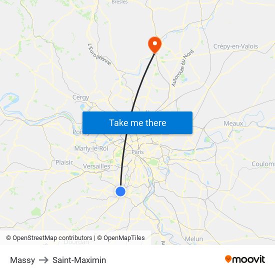 Massy to Saint-Maximin map