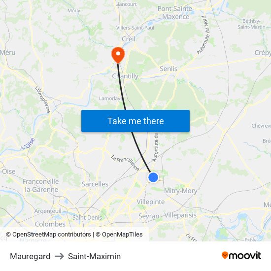 Mauregard to Saint-Maximin map