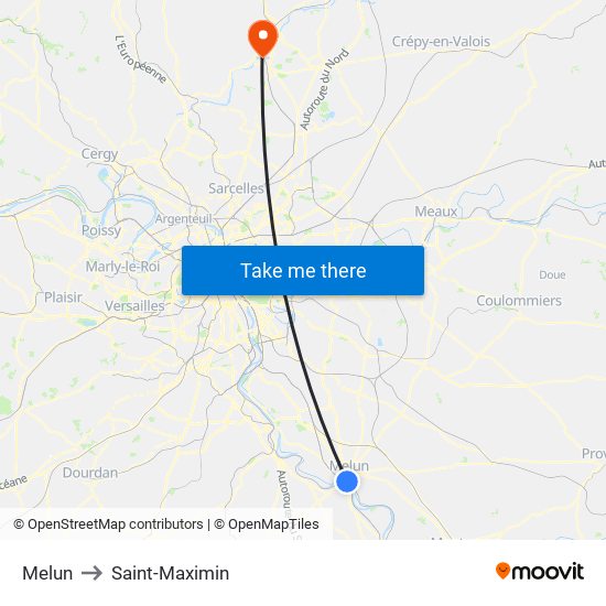 Melun to Saint-Maximin map