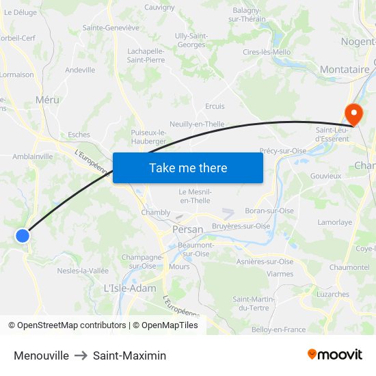 Menouville to Saint-Maximin map