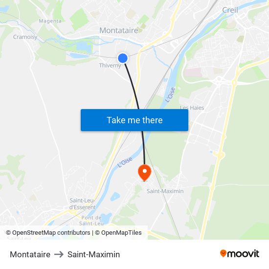 Montataire to Saint-Maximin map