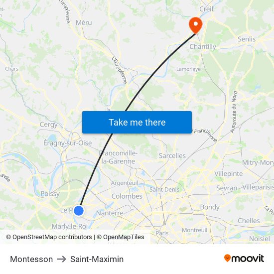 Montesson to Saint-Maximin map