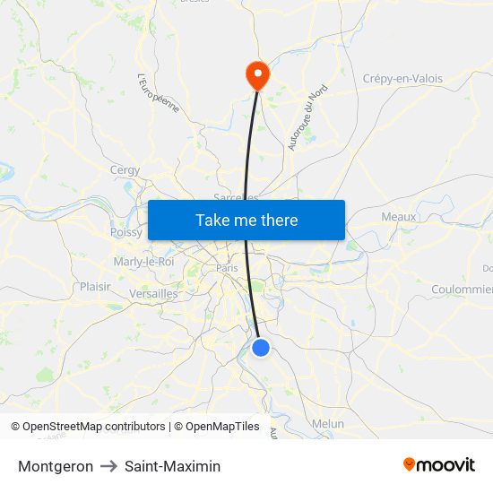 Montgeron to Saint-Maximin map