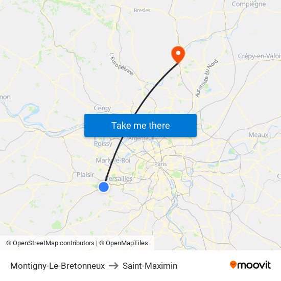 Montigny-Le-Bretonneux to Saint-Maximin map