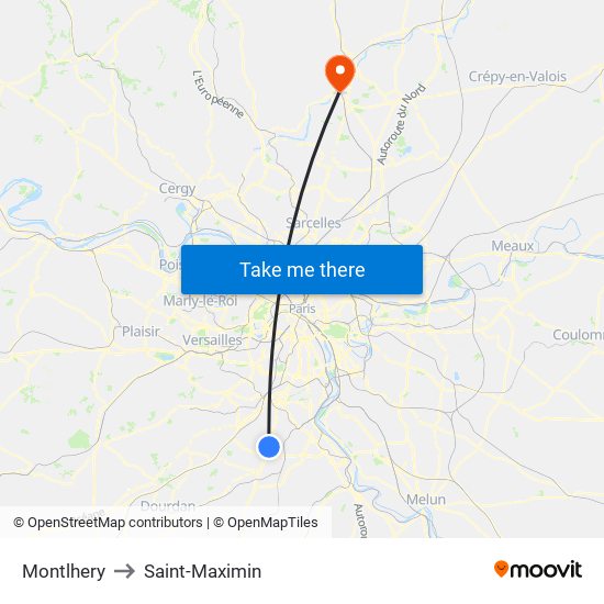 Montlhery to Saint-Maximin map
