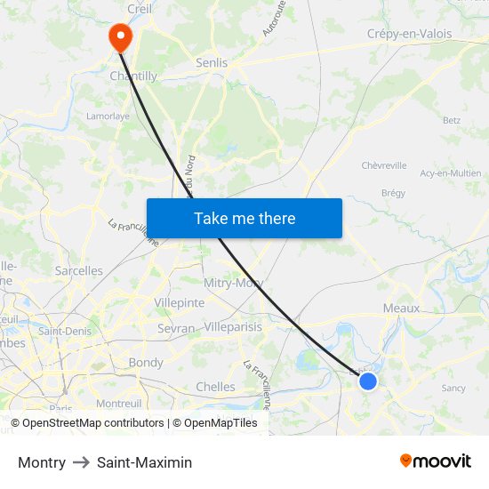 Montry to Saint-Maximin map