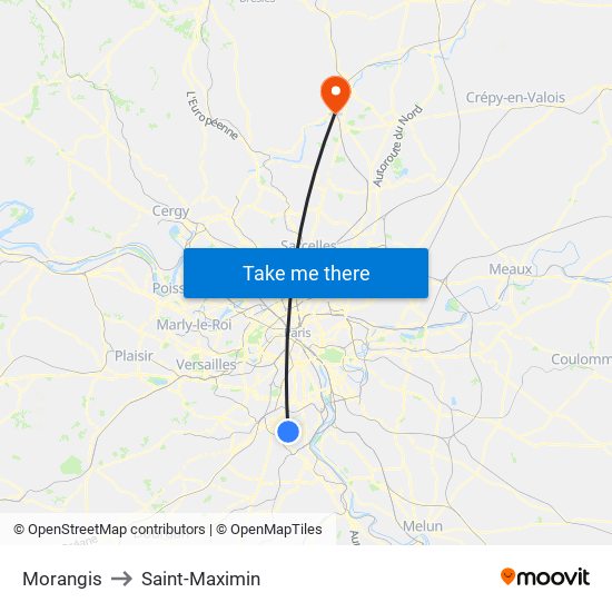 Morangis to Saint-Maximin map